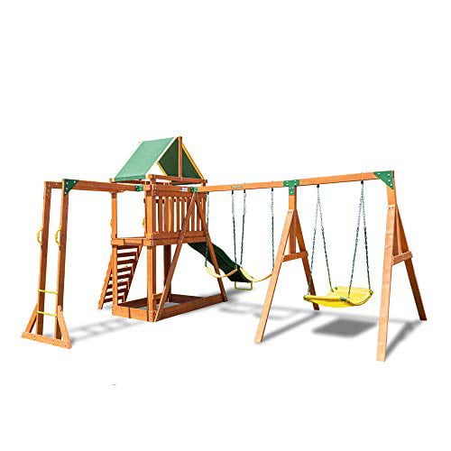 Sportspower Olympia Wood Swing Set With, Wooden Swing Set With Monkey Bars And Slide