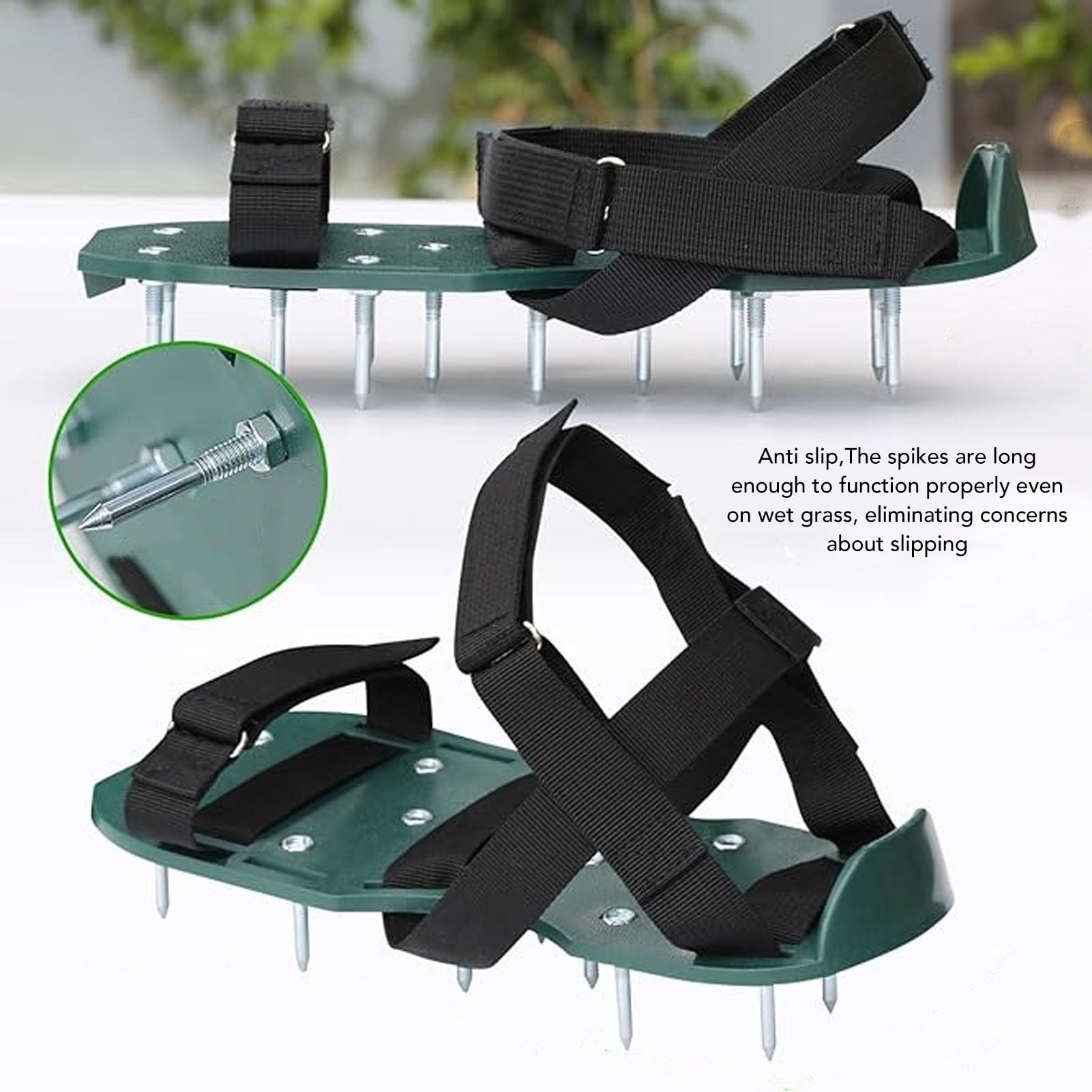 YAHHU Lawn Aerator Shoes Anti Slip Grass Aeration Spiked Sandals with Adjustable Straps for Yard Garden Patio 11.81x5.12 inches / 30x13 cm Green and Black
