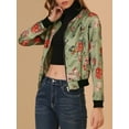 thumbnail image 6 of MODA NOVA Juniors Stand Collar Zip up Floral Prints Crop Length Bomber Jacket, 6 of 7