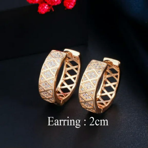 CZ Square Round Huggie Hoop Earrings for Women Bridal Wedding 585 Gold Jewelry
