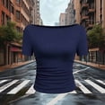 thumbnail image 5 of Hinvhai Womens Basic Solid Color Tees Summer Short Sleeve Shirts Slim Fit Tight T Shirt Going Out Tops Navy M(M), 5 of 5