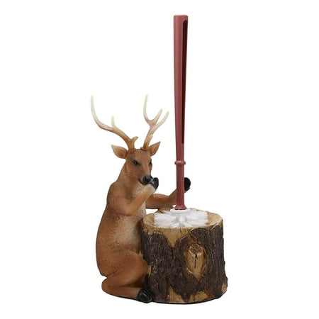 Lodge Toilet Brush - Ebros Rustic Cabin Lodge Decor Whimsical Forest Wildlife Animal Stinky Potion Toilet Brush and Tree Stump Base Holder Bathroom Gift 2 Piece Set (8 Point Deer)