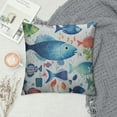 thumbnail image 2 of COMIO  Blue Throw Pillow Cushion Cover, Artisan Fish Patterns with Wavy Lines and Sky Cloud Motifs Marine Sea Life Image, Decorative Square Accent Pillow Case, Seafoam Blue, 2 of 5