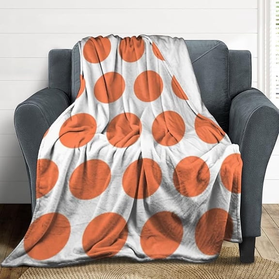 Plush Throw Blanket White And Coral Dots Soft Cozy Blanket Flannel Blankets All-Season For Sofa Couch Bed 60" x 80"
