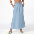 thumbnail image 4 of Yucgh Women's Solid Color Fishtail Split Skirt with Elastic Waist & Side Pockets, Swing Maxi Skirt, Casual Linen Blend Beach Skirt for Summer,Light Blue,M, 4 of 7