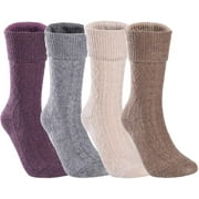 Lian LifeStyle Women's 4 Pairs Perfect Fit, Cozy, And Comfortable Wool Crew Socks With Wide Range Colors L1860 Size 6-9 (Camel,Grey,Beige,Purple)