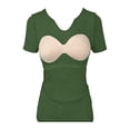 thumbnail image 5 of Nestiefly Womens Short Sleeve Shirts with Built in Bra V Neck Basic T-Shirts Workout Yoga Tops Athletic Shelf Bra Tops Padded Army Green XL, 5 of 7