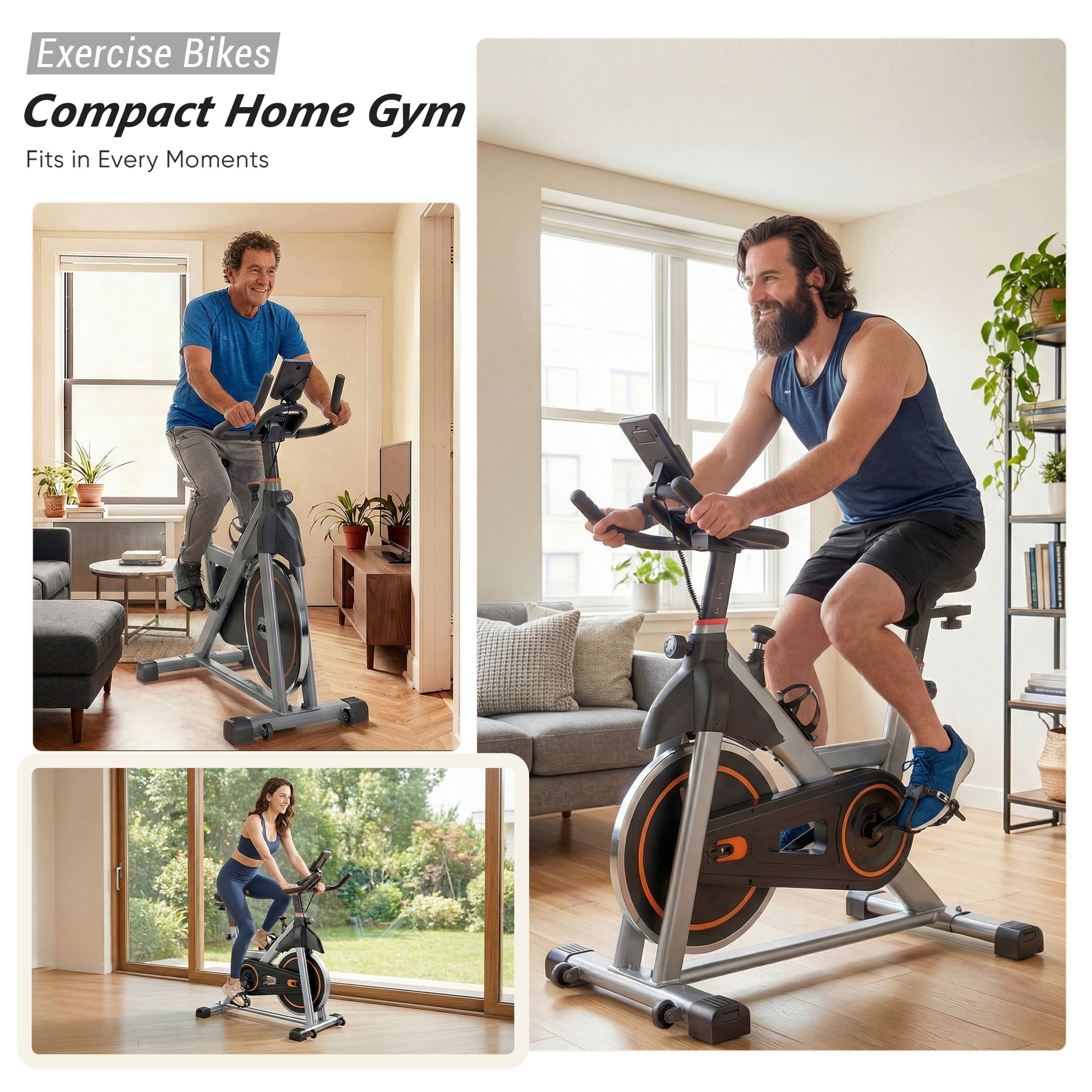 EDX Exercise Bike with LCD Monitor & Infinite Resistance, Adjustable Seat & Handlebar, Bluetooth App Compatible Indoor Cycling Bike for Home Gym, 300 lb Capacity, Orange