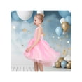 thumbnail image 4 of Sunny Fashion Girls Halter Dress Peach Pleated Ruffle Princess Sequin Elegant Tulle 6 Years, 4 of 8
