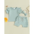 thumbnail image 2 of Biezeib Toddler Girls Summer Shorts Sets Short Sleeve Ruffle Tops Solid Color Shorts Headband Sets, 2 of 9