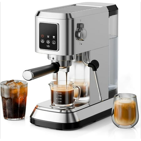 Espresso Machine 20 Bar, Compact Coffee Maker with Milk Frother & Cold Brew Function, 52oz Removable Water Tank, Stainless Steel Cappuccino, Latte Maker, Silver
