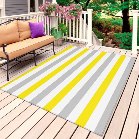 Yellow Grey Outdoor Rug 4x6 Ft, Non Slip Washable Area Rug, Farmhouse Watercolor Modern Geometric Patio Rugs Carpet Runner, Large Floor Mat for Indoor/Outdoor Deck Porch Camping