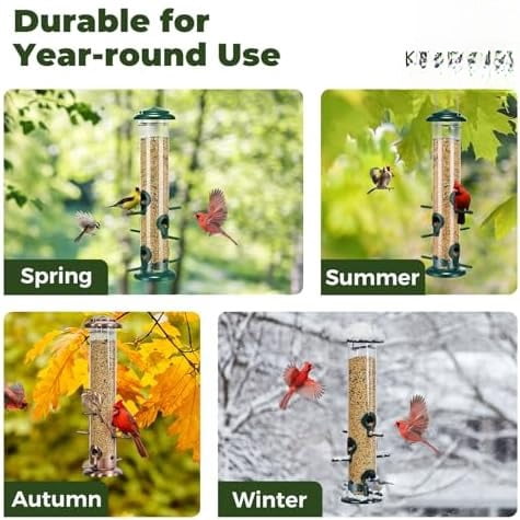 Metal Bird Feeders for Outdoors Hanging, Tube Bird Feeder with 6 Feeding Ports, 15 Inch, Chew-Proof & Weatherproof, Black