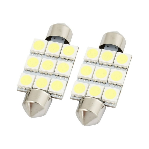 2pcs 39mm Blanc 5050 SMD 9 LED Dôme Carte Lumières Lampe Interne pour Voiture