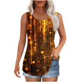 thumbnail image 2 of GaThRRgYP Women's Sleeveless Round Neck Striped Blouse,Summer Tank Tops for Women 2025,Women's New Loose Casual Crew-neck Pleated Print Fashion Top Gold M, 2 of 6