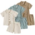 thumbnail image 2 of Nmmacb Toddler Baby Boys Shorts Set Solid Color Shirt Short Sleeve Button Down Top Shorts Summer Outfits Clothes 6M-4 Years, 2 of 10
