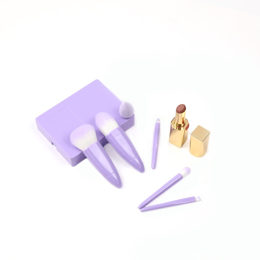 Easy-taken Travel Makeup Brush Set, Easy-taken Travel Makeup Brush Set, 6pcs Mini Complete Function Cosmetic Brushes Kit,1pc sponge (6pcs with mirror)