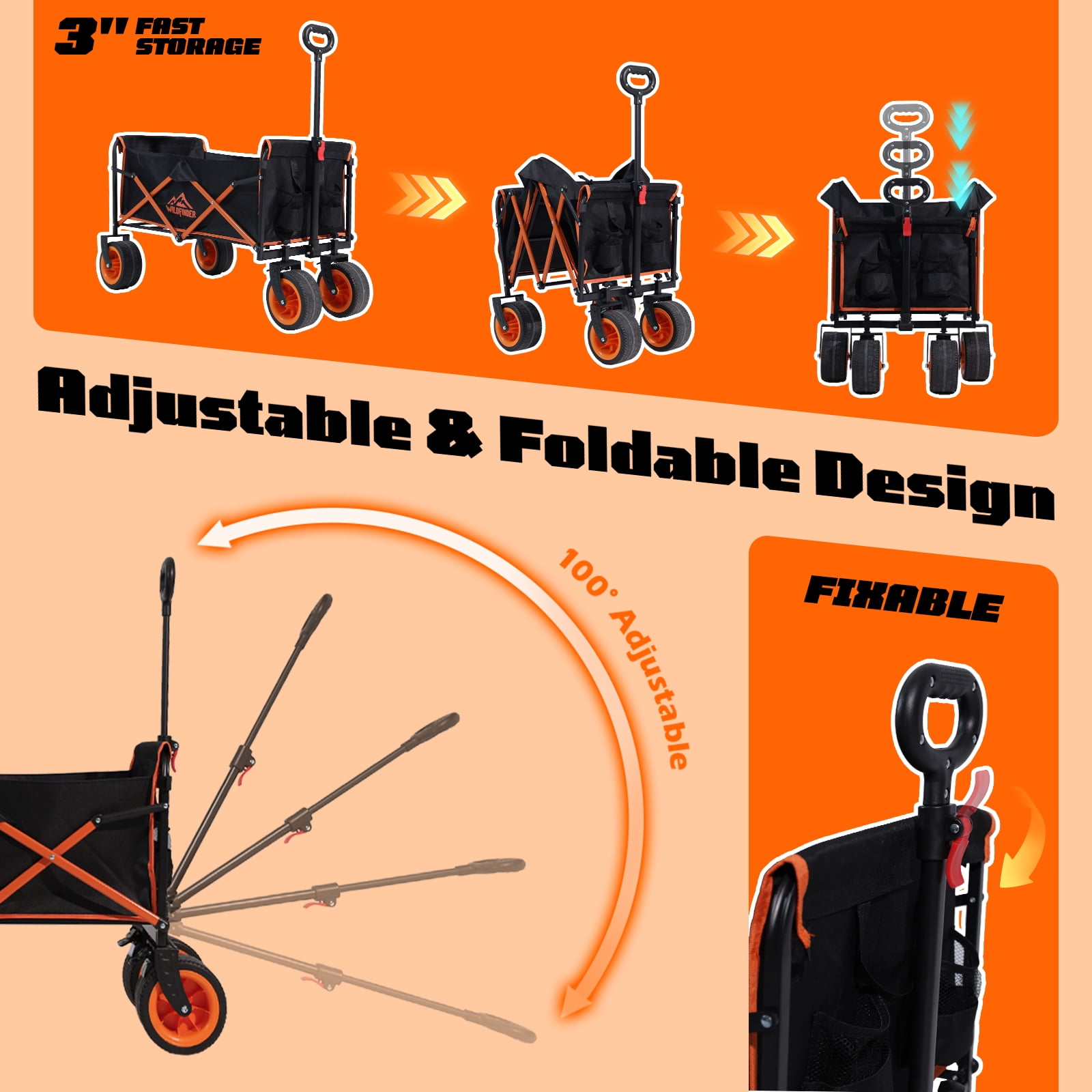 WildFinder Portable Folding Camping Wagon with 360° Rotating
