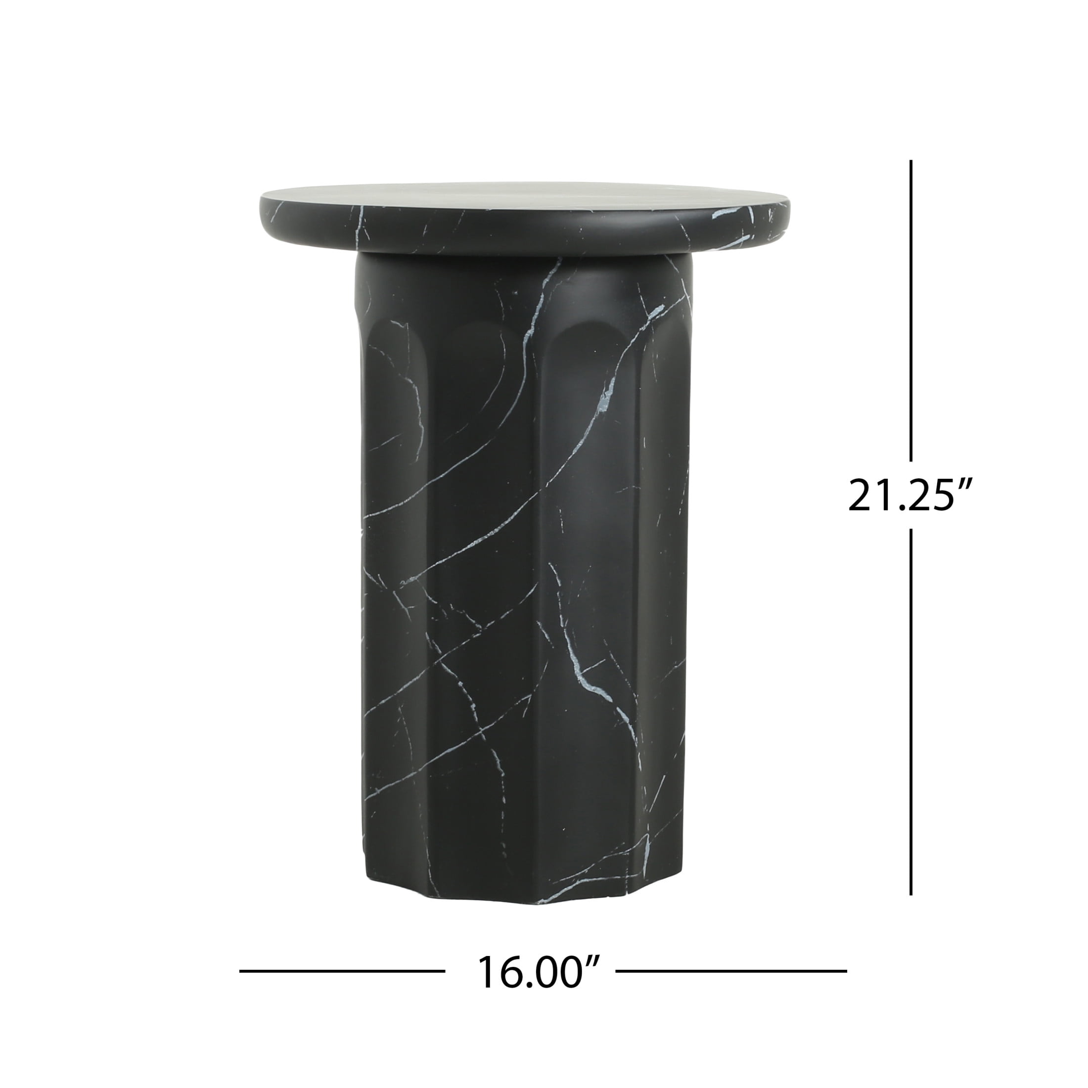 Elion Outdoor Patio Round Side Table, Concrete, MGO, Black Marble Design