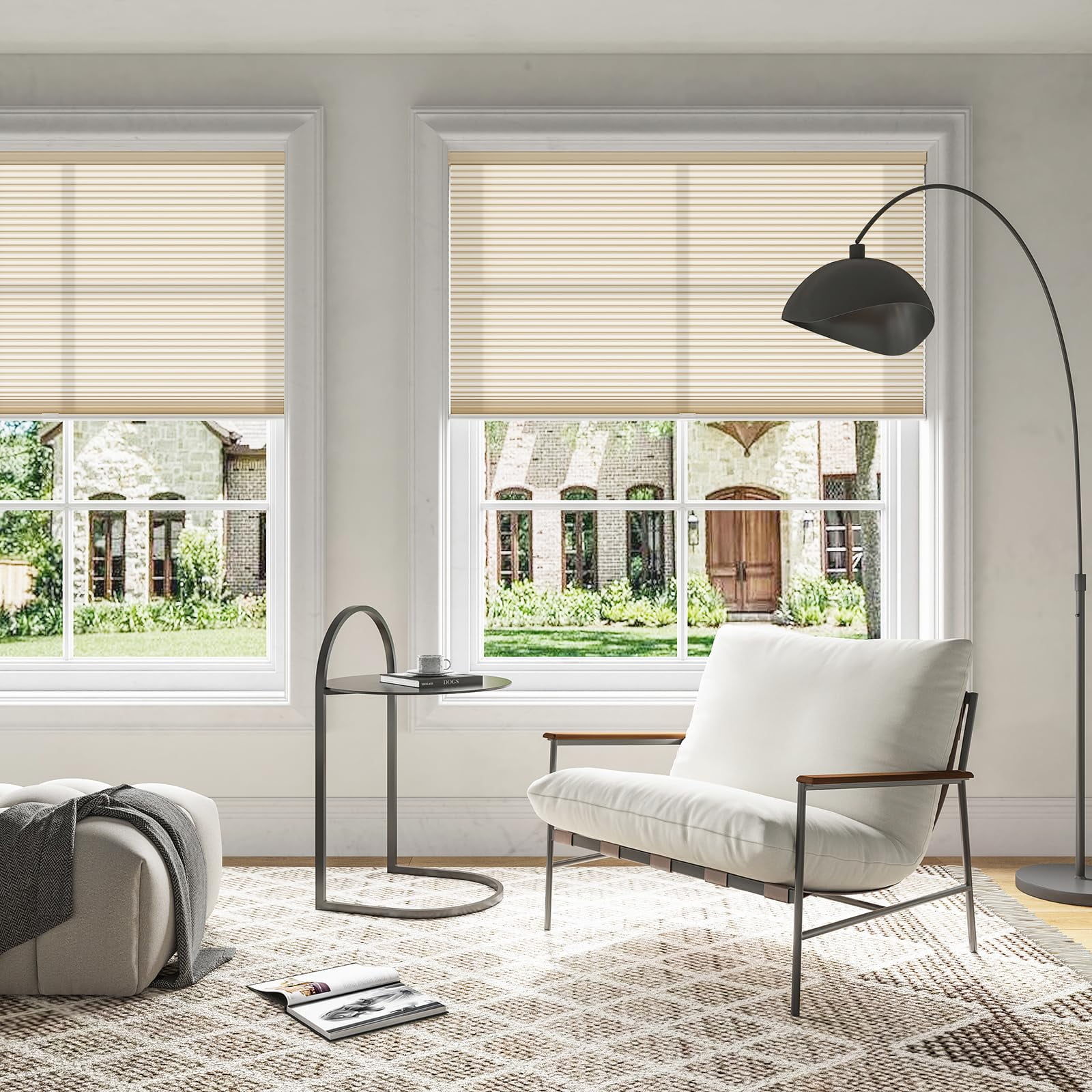 Keego Cellular Shades Cordless Honeycomb Shades for Windows Pull Down Light Filtering Cellular Blinds 9/16" Single Cell Thermal Insulated Blinds for Home Office(Beige,19"W x72"H)