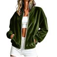 thumbnail image 2 of Xdegoge Womens Bomber Jackets Velour Long Sleeve Full Zip Up Vintage Casual Fall Winter Soft Y2K Trendy Outerwear with Pockets, 2 of 9
