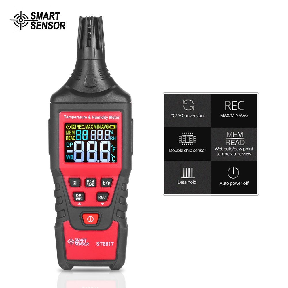 SMART SENSOR ST6817 Handheld Temperature Humidity Meter LCD Backlight