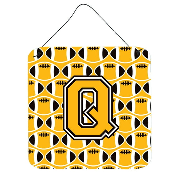 Letter Q Football Black Old Gold and White Wall or Door Hanging Prints