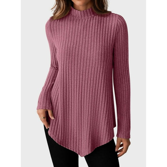 HongQid Womens Tunic Tops Mock Neck Long Sleeve Shirts Fall Sweaters Side Split High Low Hemline