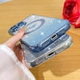 thumbnail image 5 of Magnetic Glitter for iPhone 16 Pro Max [ Compatible with MagSafe ], Luxury Love Heart Pattern Plating Bling Clear Case,Camera Protection Sparkly Slim Soft Back Cover for Women Girls,Blue, 5 of 12