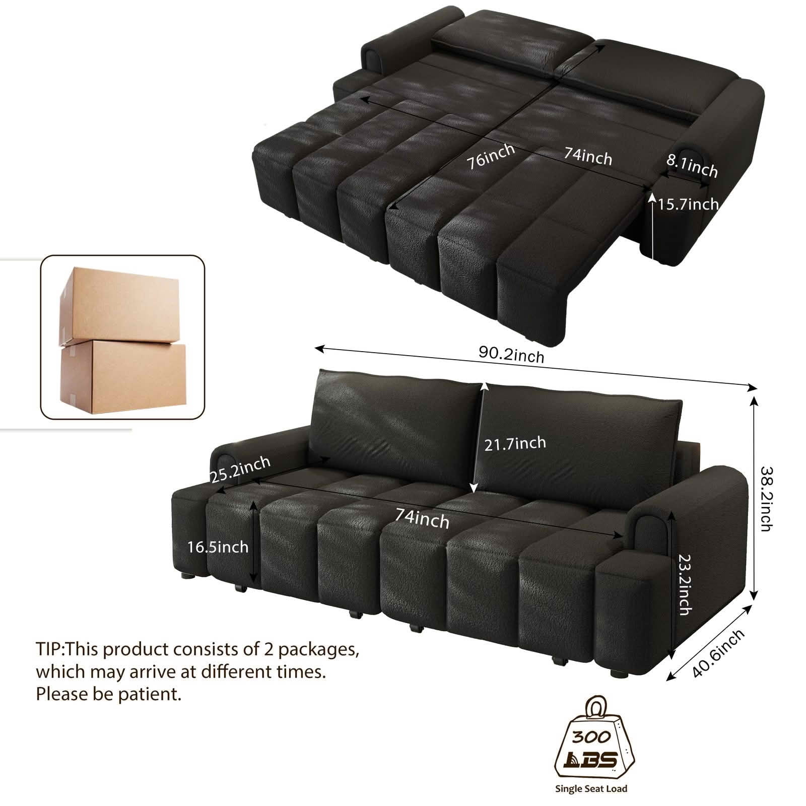MAYEERTY Modern 90.2‑Inch 4‑Seater Sherpa Fleece Sofa, King‑Size 3‑in‑1 Convertible Sleeper Sofa Bed with Built‑in Seat Storage and 2 Decor Pillow
