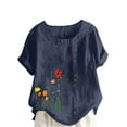 thumbnail image 2 of Shirts for Women Plus Size Short Sleeve Button Floral Print Casual T-shirt Blouse Navy M, 2 of 4