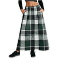 thumbnail image 2 of ClodeEU Women's Long Plaid Skirt,High Elastic Waist Fall Winter A Line Maxi Warm Wool Skirt With Pockets Green,Womens Plus S, 2 of 6