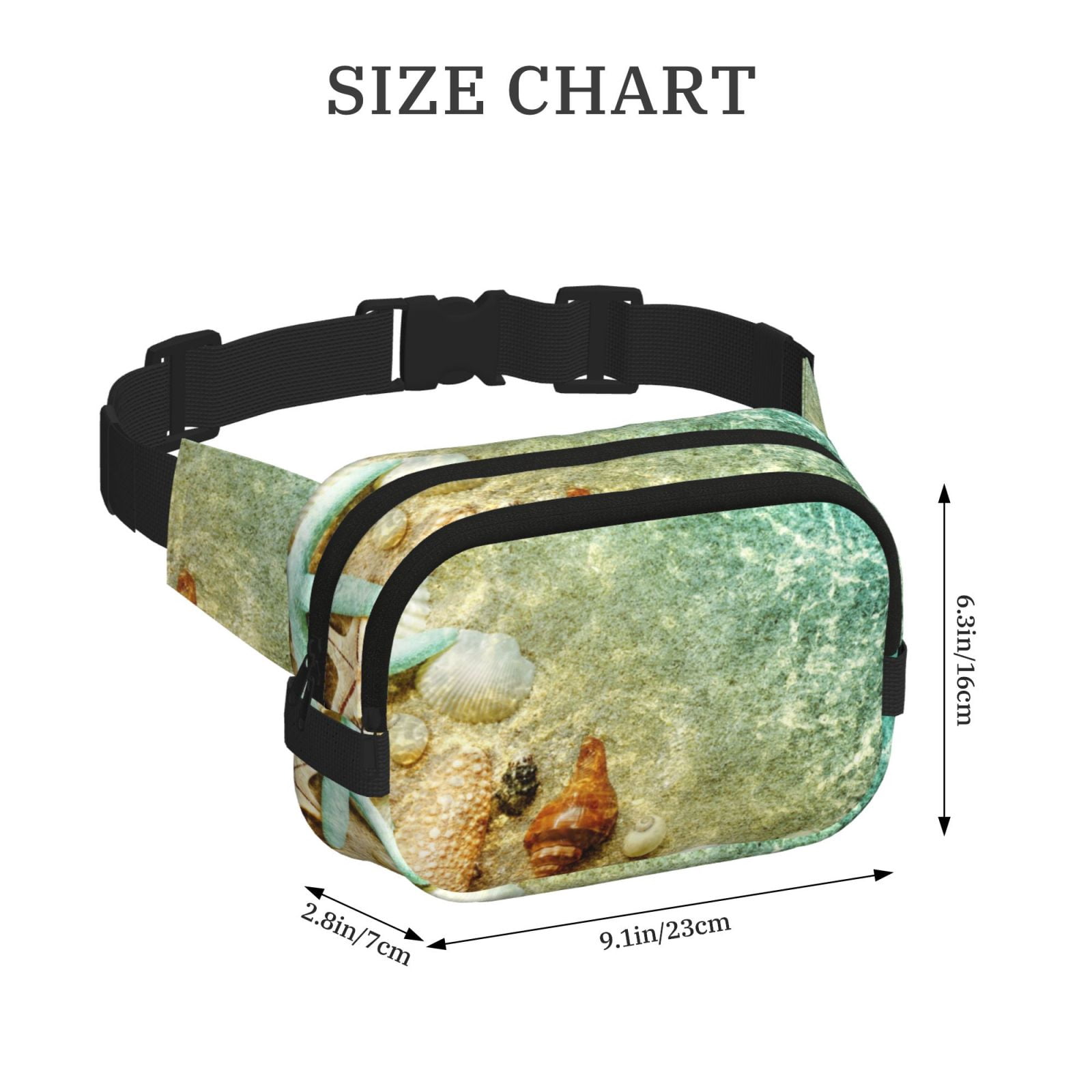 Picia Starfish And Seashell Print Square Double-Layer Waist Bag Mini Adjustable Waist Belt Bag Exercise Running Travel Hiking