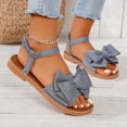 thumbnail image 2 of Flat Sandals for Women Cute Bow Elastic Ankle Strap Lightweight Summer Beach Vacation Dress Shoes Casual Walking Shoes Gray Size 7, 2 of 8