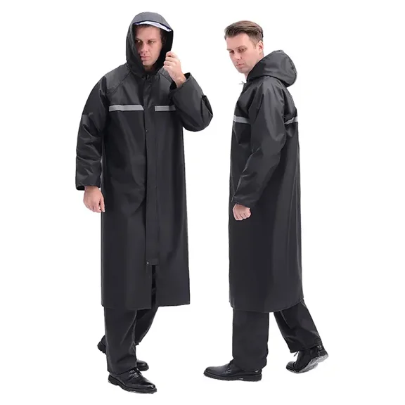 Raincoat Waterproof Men's Long Rain Jacket Lightweight Rainwear Reflective Reusable with Hood