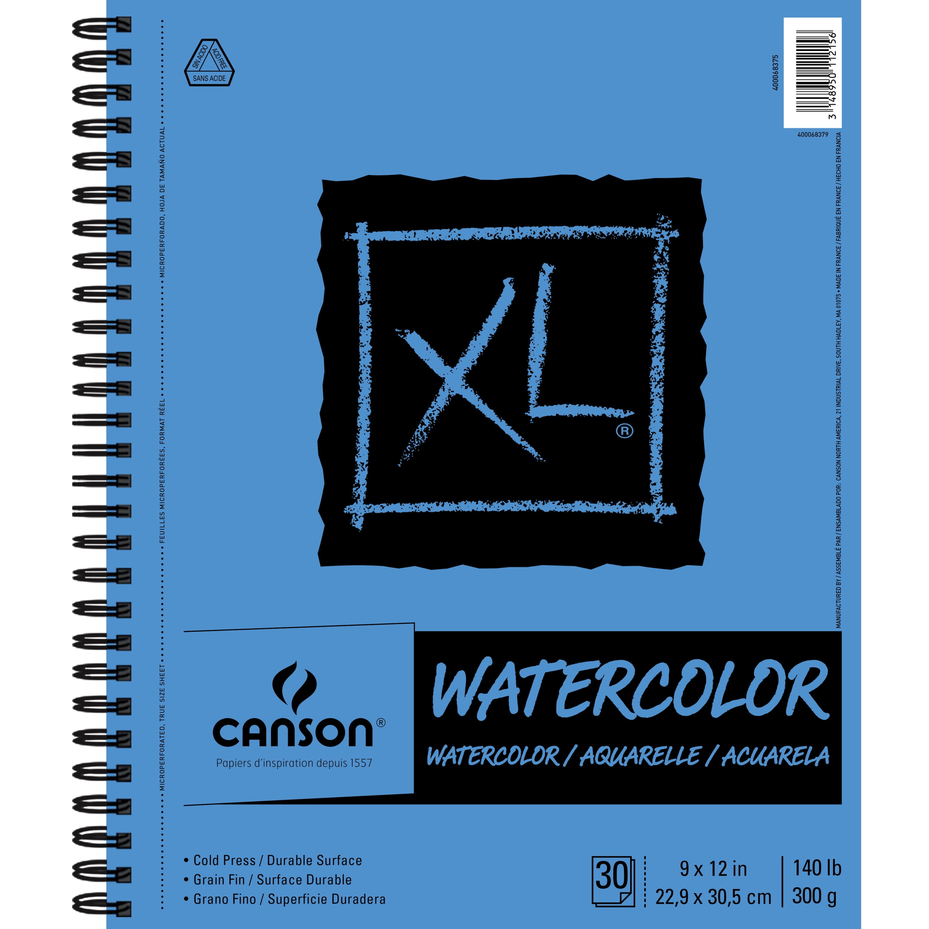 Canson XL Series Watercolor Textured Paper Pad for Paint White 11"X15" 