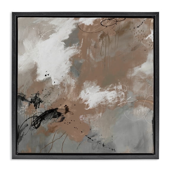 Stupell Industries Brown & Grey Brushwork Black Framed Floater Canvas Wall Art, design by Ruth Fromstein