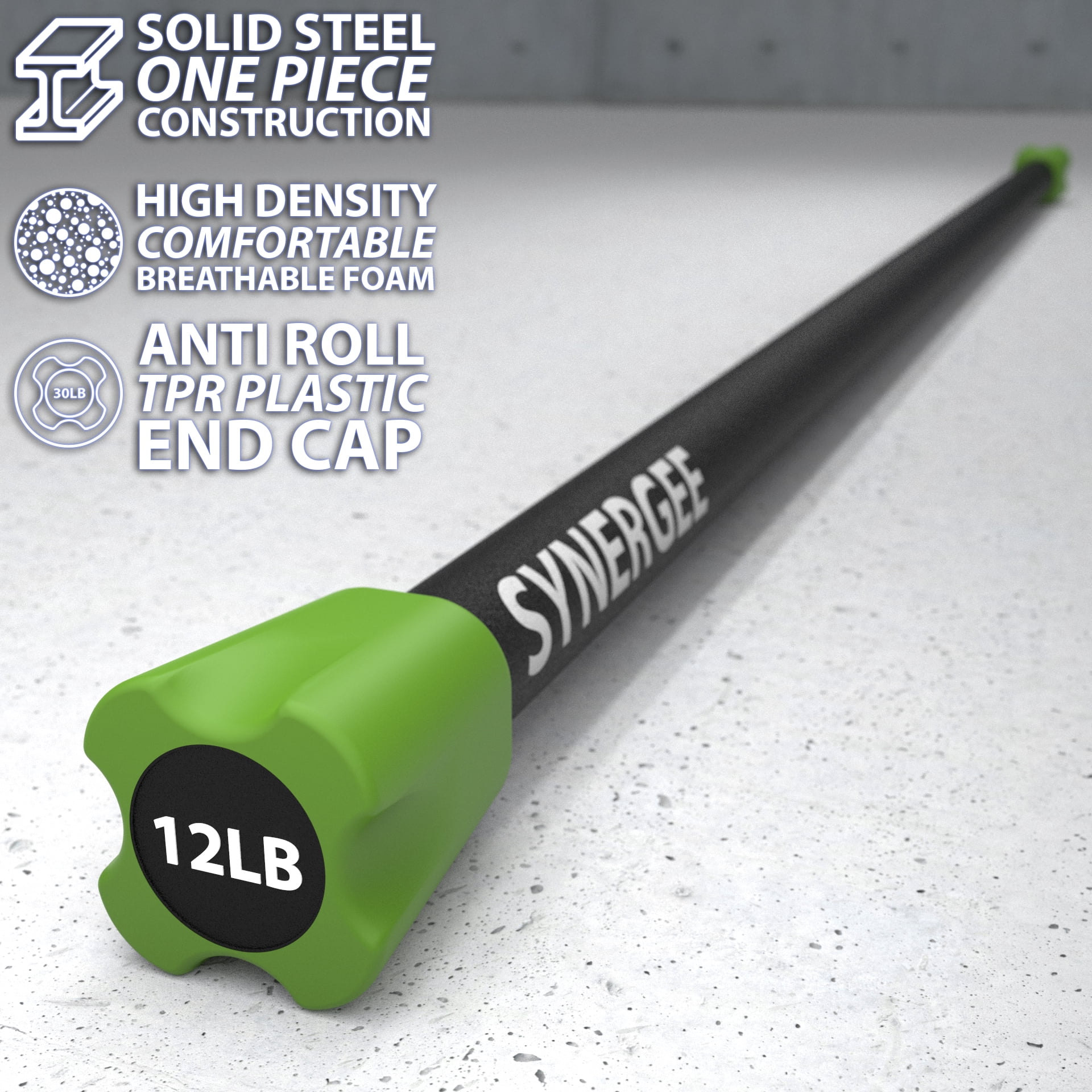 Synergee Workout Bar - 12lb - Padded Weighted Bars – Body Bar Toning Exercises, Strength & Condition