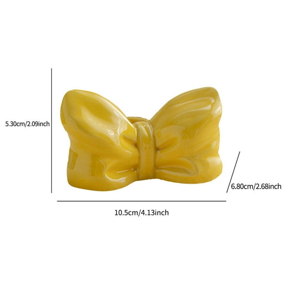Cadancy Valentines Day Ceramic Bow Tie Candlestick Home Decor, Rustic Farmhouse Wedding Holiday Party Dining Centerpiece Table Decorations Candle Holder(Yellow)