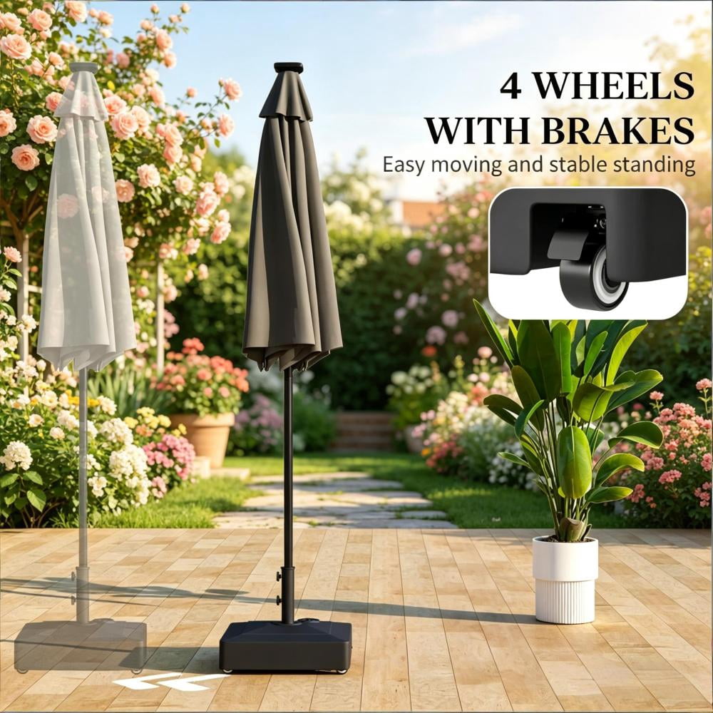 Fillable HDPE Umbrella Base with Wheels Heavy Duty Patio Umbrella Stand Black