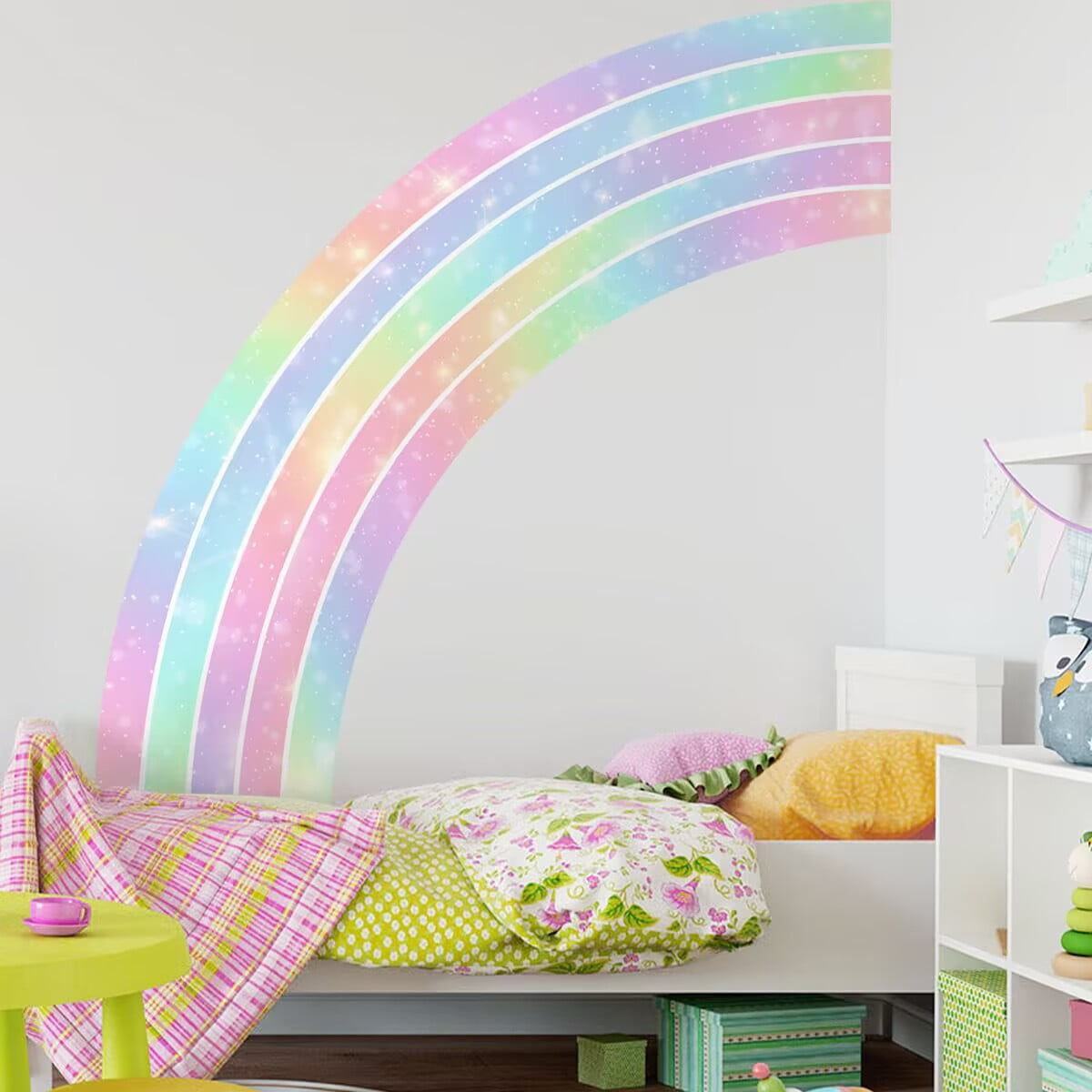 Large Rainbow Wall Decals Peel and Stick Holographic Half Rainbow Wall Stickers, DIY Removable Pink Rainbow Wall Art Murals for Girls Room, Toddler Room, Bedroom, Classroom, Nursery Decor