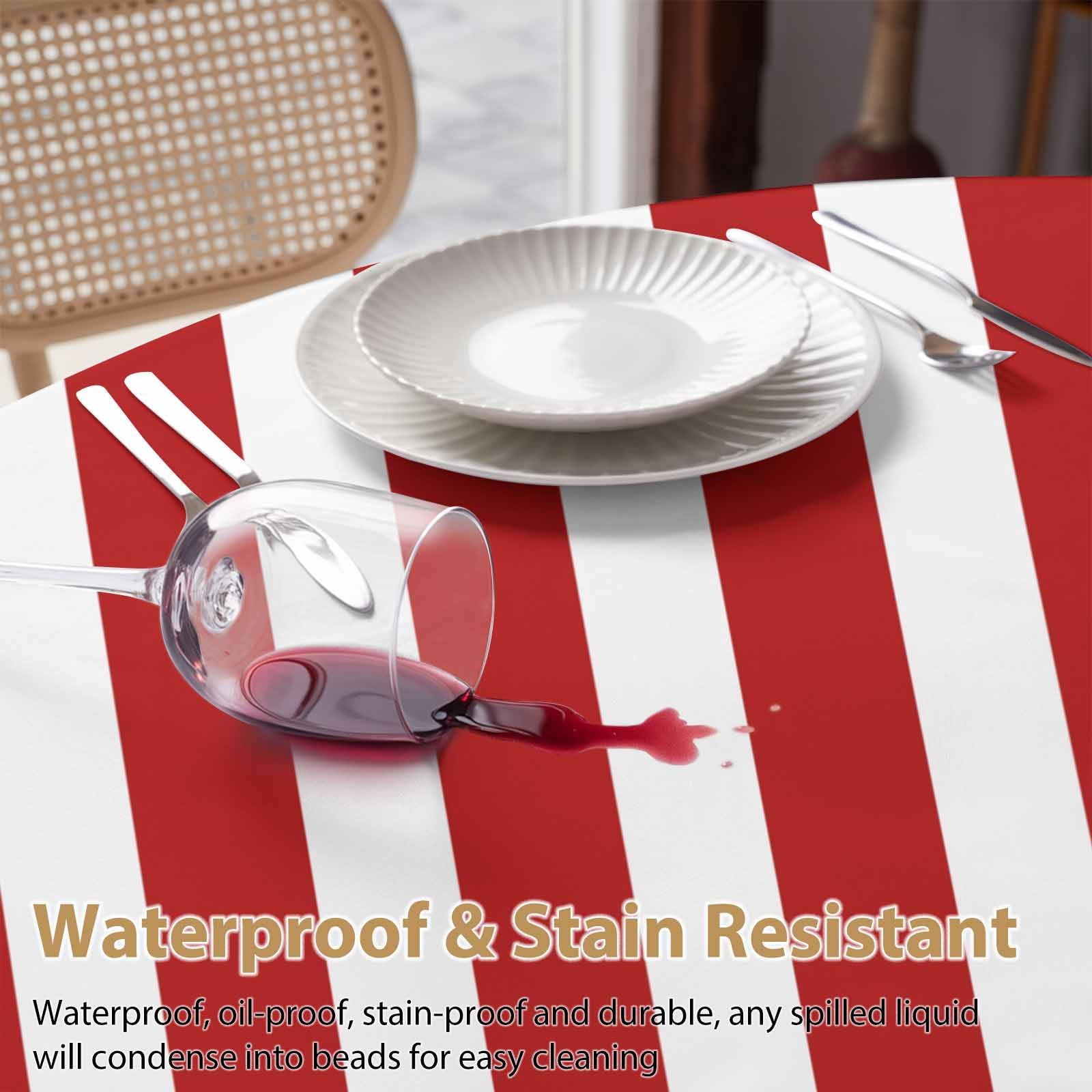 Round Tablecloth Red White Vintage Striped Waterproof Oil Proof Polyester Table Cloth Cover Decor for Home Dining Outdoor,Patio,Parties, 54" Dia. Abstarct Modern Geometric Art