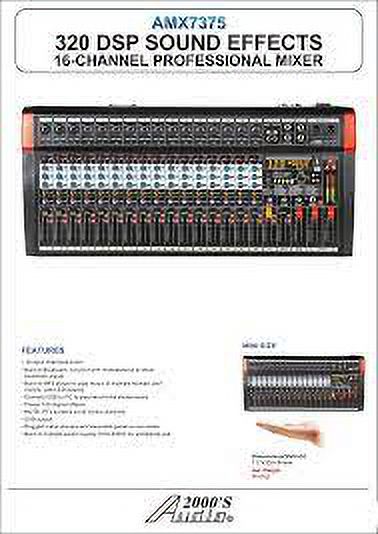 Audio2000'S AMX7375 16-Channel Audio Mixer with 320 DSP Sound Effects, Stereo Sub Out with Sub-Out Level-Control Fader, Level-Control Faders on All Channels, and USB/Computer Interface
