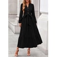 thumbnail image 2 of Vestido PRETTYGARDEN Maxi Negro con Manga Larga, Cuello en V y Cinturón Talla M, 2 of 8