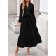 thumbnail image 2 of Vestido PRETTYGARDEN Maxi Negro con Manga Larga, Cuello en V y Cinturón Talla M, 2 of 8