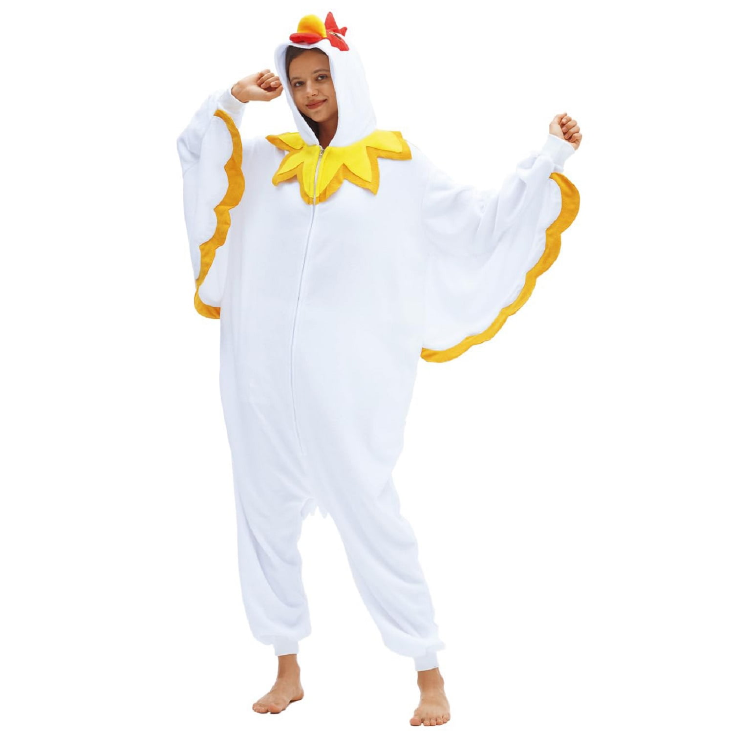 Chicken Onesie, Funny Onesies for Adults, Chicken Costume Adult Animal Cosplay One-Piece Pajamas, Halloween Costumes for Women and Men