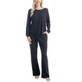 thumbnail image 3 of Muk Luks Quilted Shacket 3 Piece Lounge Set, Long Sleeve T-Shirt and Pants with Jacket, Black, 5X, 3 of 8