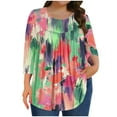 thumbnail image 2 of Shirts for Women 3/4 Sleeve Round Neck Gradient Plus Size Solid Color T-shirt Home Casual Top Multicolor XXXXL, 2 of 6