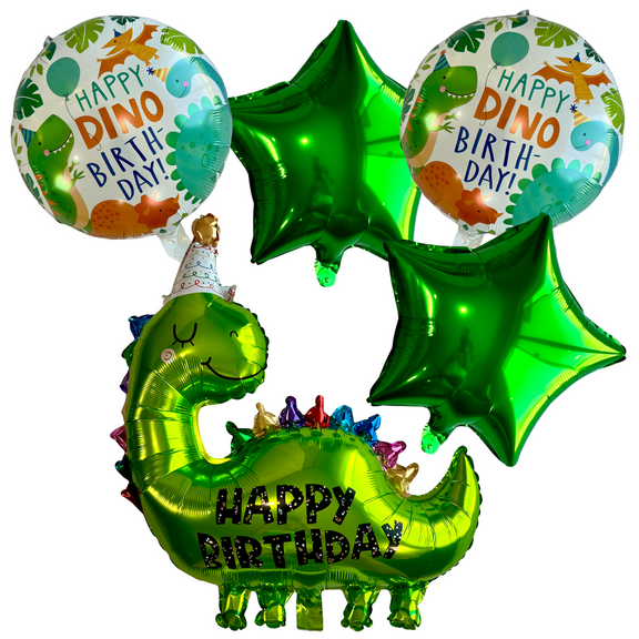 Green Dinosaur Foil Balloons Kids Birthday Party Decorations 5PC Set | Party Supplies and Parties Celebrations Decor | Gifts for Kids