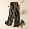 thumbnail image 3 of Outfmvch Womens Linen Pants Cropped Linen Pants Women Capri Baggy Wide Leg Women's Culottes Long Lounge Pant Wide Leg Linen Pants Gaucho Pant Gauchos for Women Beach Linen Trousers Army Green M-3XL, 3 of 4